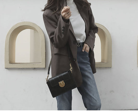 Bolsa Mensajera de Cuero Genuino Patrón Retro Diseño Exclusivo