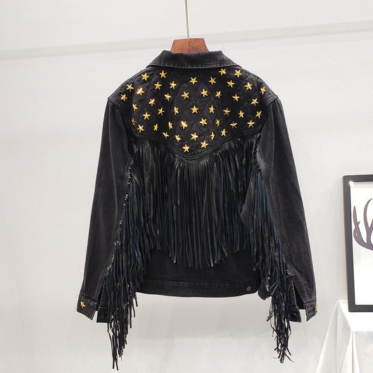 Abrigo para Mujer con Remaches de Estrella Europea y Borla Decorativa - Image 3