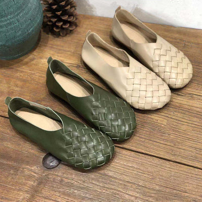 Zapatos Planos de Cuero Tejido con Punta Redonda - Estilo Retro Cómodo - Image 26