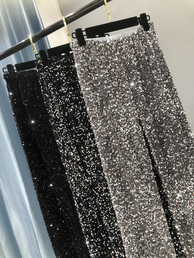 Pantalón Ancho Recto con Lentejuelas Alargado para Mujer - Image 11