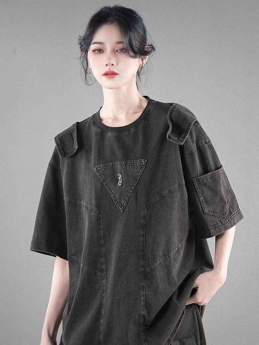 Camiseta Suelta de Pareja con Parches Desgastados - Cuello Redondo Casual - Image 11