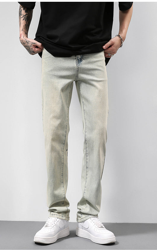 Jeans Vintage Americano Desgastado Amarillo con Estampado de Letras - Image 7