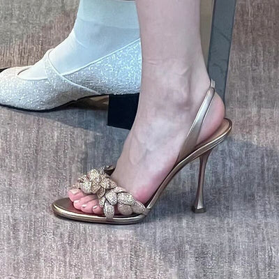 Sandalias de Tacón Alto con Tira al Tobillo y Flores - Verano - Image 4