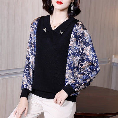 Blusa Tejida Corta Estilo Occidental con Estampado Elegante