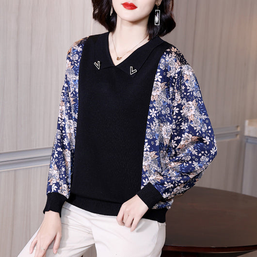 Blusa Tejida Corta Estilo Occidental con Estampado Elegante