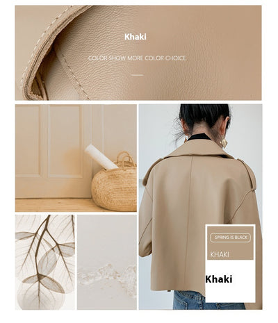 Chaqueta de Cuero Genuino para Mujer - Abrigo Corto de Piel de Oveja Holgado - Image 20