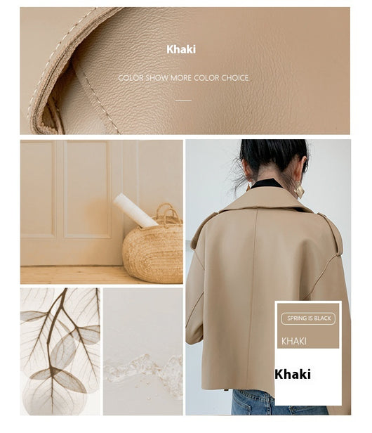 Chaqueta de Cuero Genuino para Mujer - Abrigo Corto de Piel de Oveja Holgado - Image 20