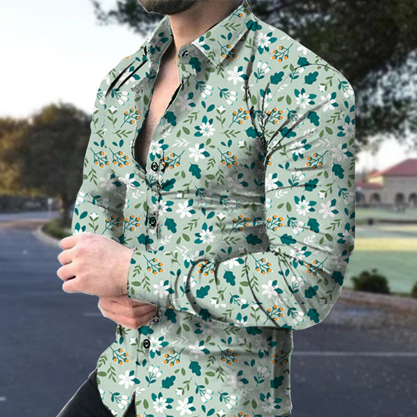Camisa Casual de Manga Larga con Estampado Floral Grande para Hombre