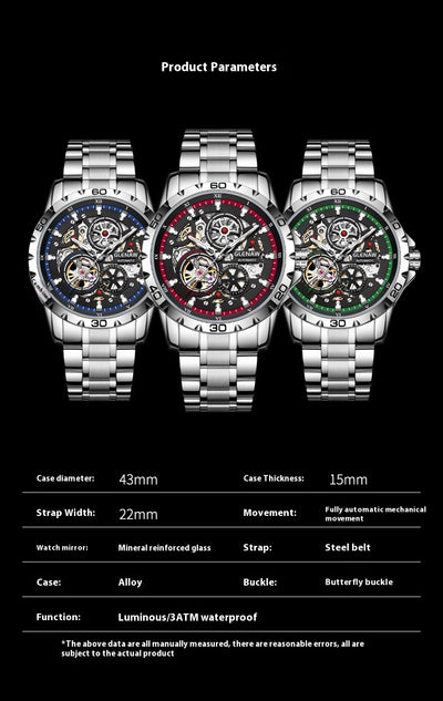 Reloj Automático Mecánico para Hombre con Esfera Luminosa Calada Doble Cara - Image 8