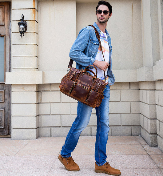 Bolsa Mensajera de Cuero Genuino Estilo Retro con Gran Capacidad para Hombre - Image 84