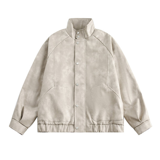 Abrigo de Cuello Alto en Cuero Genuino para Hombre - Primavera y Otoño