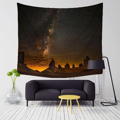 Rectangular tapestry featuring a night sky with the Milky Way over a desert landscape with rock formations. - Image 2