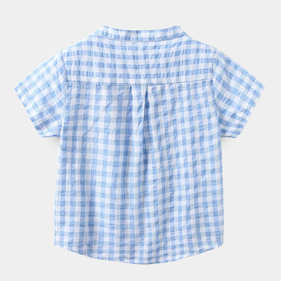 Camisa Infantil de Algodón Azul a Cuadros - Estilo Casual Cómodo - Image 4