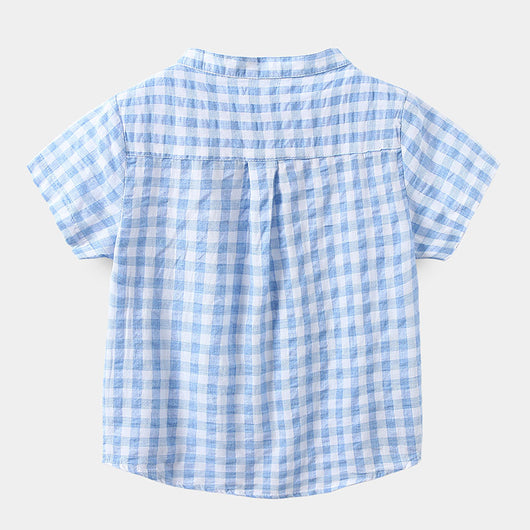 Camisa Infantil de Algodón Azul a Cuadros - Estilo Casual Cómodo - Image 4