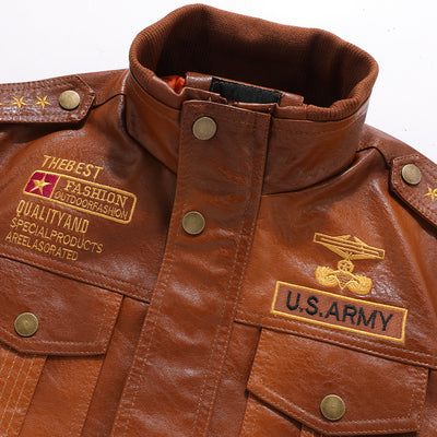 Chaqueta de Cuero para Hombre Cuello Alto Ajustada - Image 3