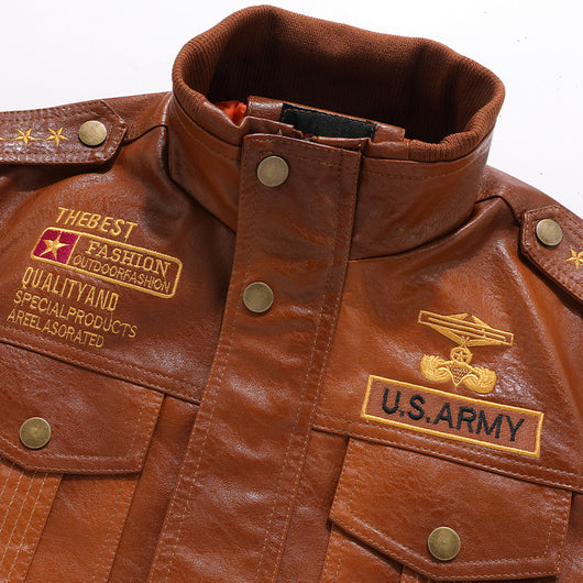 Chaqueta de Cuero para Hombre Cuello Alto Ajustada - Image 3