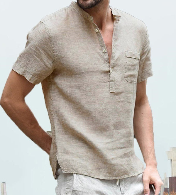 Camisa de Manga Corta en Algodón y Lino para Hombre - Image 3
