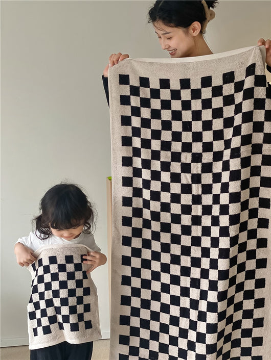 Toallas de Algodón Peinado Tejidas con Diseño Cuadrícula Padre e Hijo - Image 81