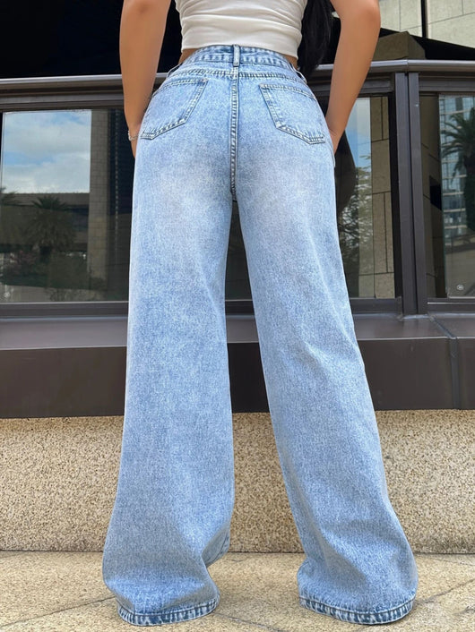 Jeans Rotos Deslavados Rectos Anchos - Image 16