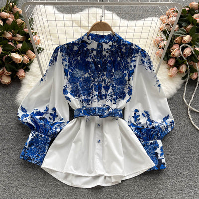 Conjunto Vintage: Blusa Porcelana Azul y Blanca + Short Ancho Versátil - Image 11