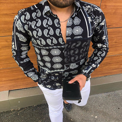 Camisa Estampada Manga Larga Slim Fit para Hombre - Image 6