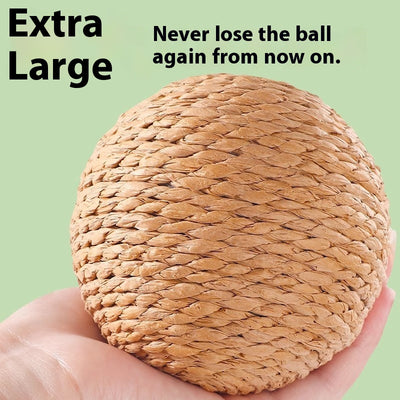 Oversized sisal ball cat toy in natural primary color, displayed on a light beige pedestal. - Image 2