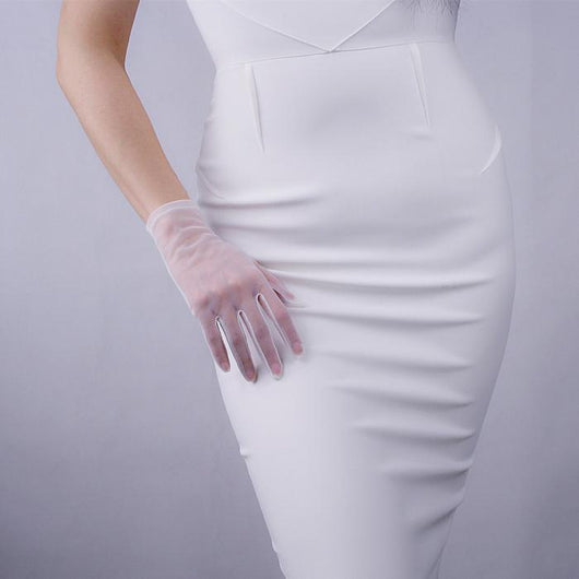 Vestido de Novia Negro Corto con Encaje y Tul Ultradelgado - Image 5