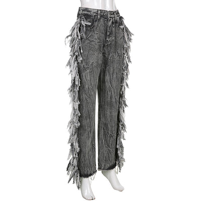 Jeans Tie-Dye Gris para Mujer con Borde Crudo - Image 18