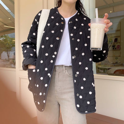 Chaqueta Acolchada Suelta con Lunares y Bolsillos Dobles - Image 10