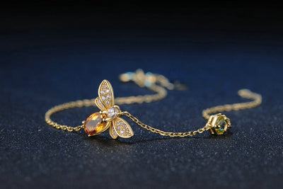 Pulsera de Citrino Natural con Peridoto e Incrustaciones de Abeja - Image 4