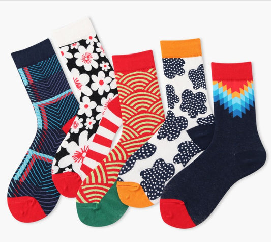Calcetines Largos de Algodón para Mujer con Diseño Geométrico Otoñal