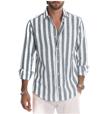 Camisa Casual de Rayas con Mangas Largas para Hombre - Image 12