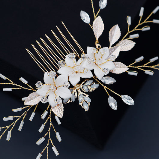 Peine de Novia con Flores y Cristales Brillantes - Accesorio Artesanal para el Cabello - Image 2