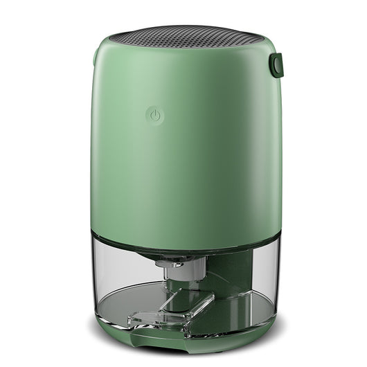 White compact dehumidifier with a transparent water tank, featuring a top grille and a power button. Highlights smart start, defrost, night mode, and quiet oper - Image 6