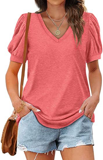 Blusa Casual Mujer Cuello V Manga Abullonada Suelta - Estilo Europeo Americano - Image 20
