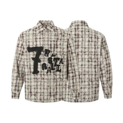 Camisa Cuadros Tie-dye Vintage Desgarrada Manga Larga Oversized