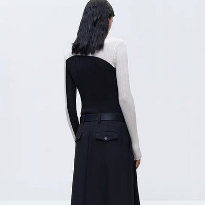 Cardigan Tejido Bicolor Irregular Ajustado de Manga Larga para Otoño e Invierno - Image 37