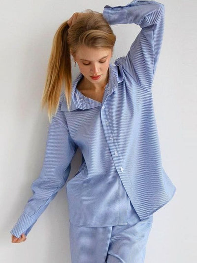 Conjunto Ejecutivo Mujer: Blusa Rayada Manga Larga + Pantalón Recto - Image 17