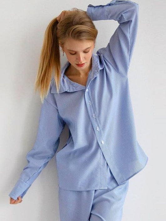 Conjunto Ejecutivo Mujer: Blusa Rayada Manga Larga + Pantalón Recto - Image 17