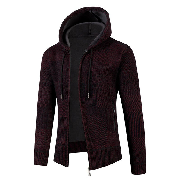 Chaqueta de Punto Slim con Capucha y Cuadros para Hombre
