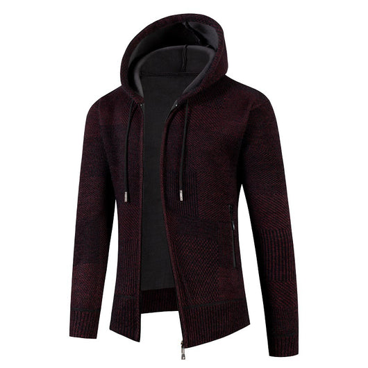 Chaqueta de Punto Slim con Capucha y Cuadros para Hombre