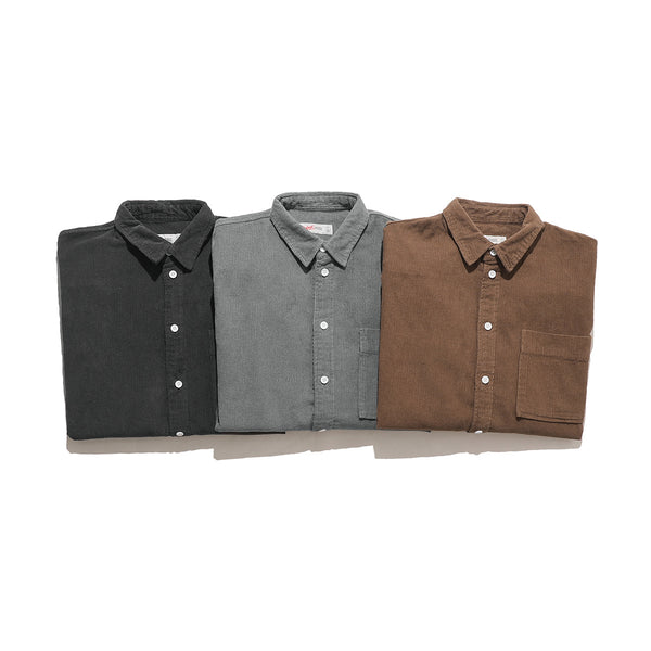 Camisa Suelta de Pana Lisa para Hombre - Estilo Casual Versátil