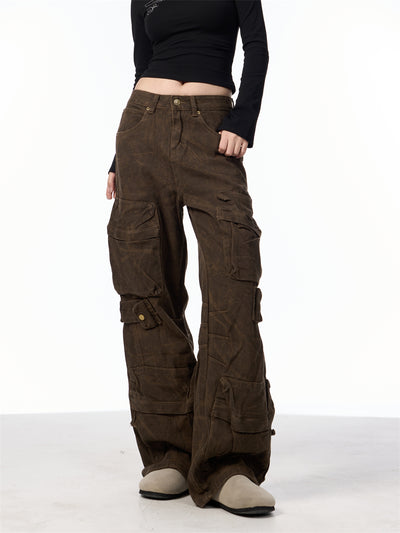 Pantalones Cargo Camuflaje Mujer Pierna Ancha Suelta - Image 26