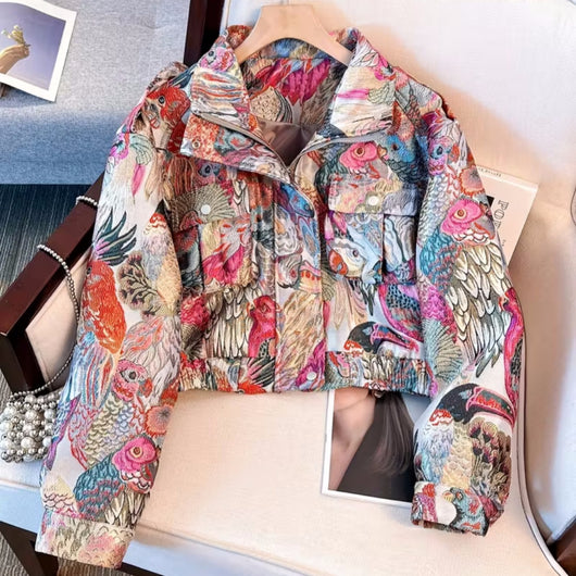Chaqueta Otoñal con Estampado de Pavo Real para Mujer - Image 11