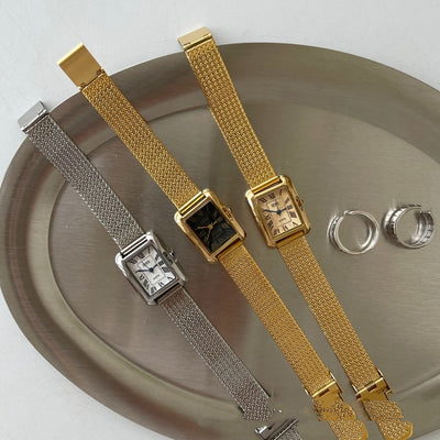 Reloj Cuadrado Retro Dorado para Mujer con Correa de Trigo - Image 5