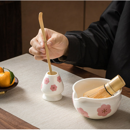 Juego de Tazón Matcha de Cerámica con Patrón Floral Artesanal - Image 22