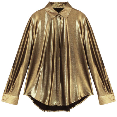 Blusa Retro Dorada Suelta de Manga Larga para Primavera y Otoño - Image 2
