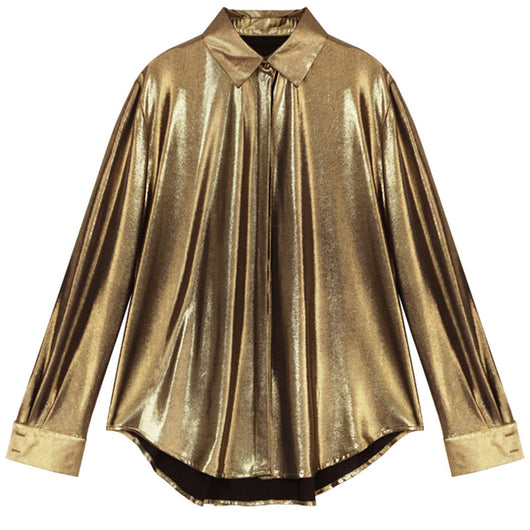 Blusa Retro Dorada Suelta de Manga Larga para Primavera y Otoño - Image 2