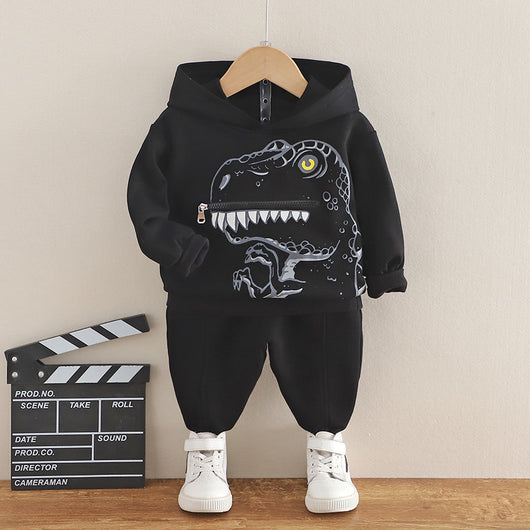 Conjunto de Sudadera con Capucha Dinosaurio para Niños - Algodón Otoño Dos Piezas - Image 4
