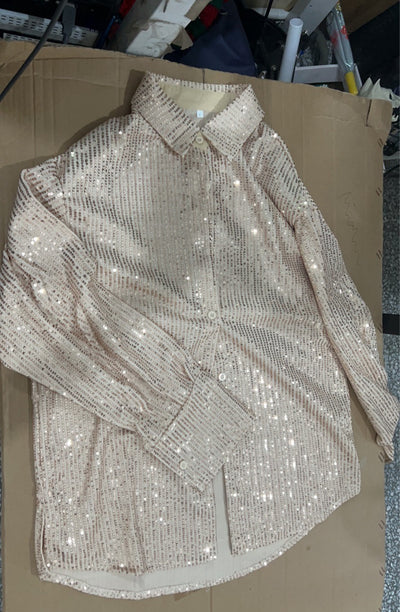 Vestido Camisero con Lentejuelas en Solapa y Manga Larga - Image 7